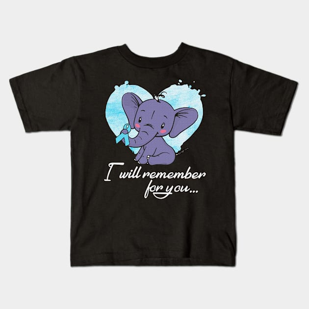 I Will Remember For You Elephant Trisomy 18 Awareness Light Blue Ribbon Warrior Kids T-Shirt by celsaclaudio506